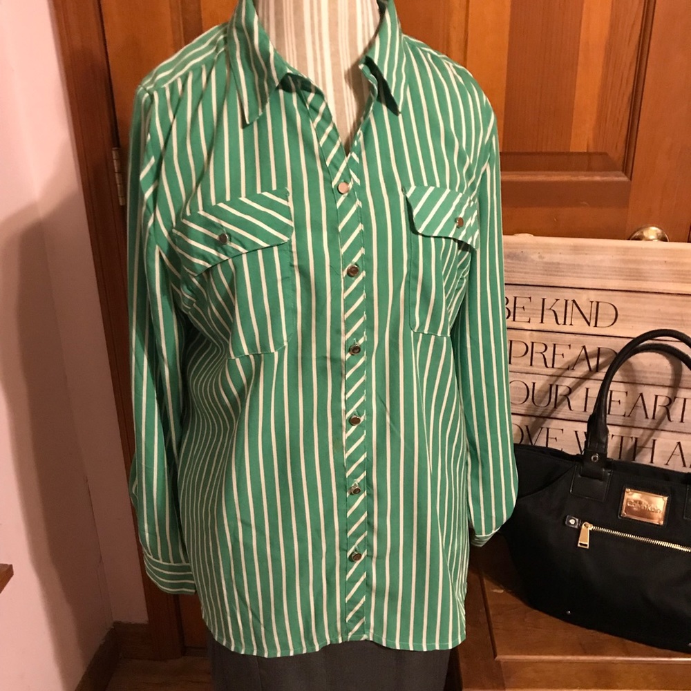 Striped Button Down Blouse - image 2